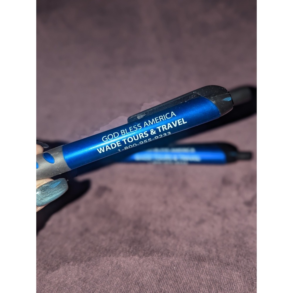 Americana God Bless America Travelcore Wade Tours‎ Promo Pen Lot of 2 Blue Pens